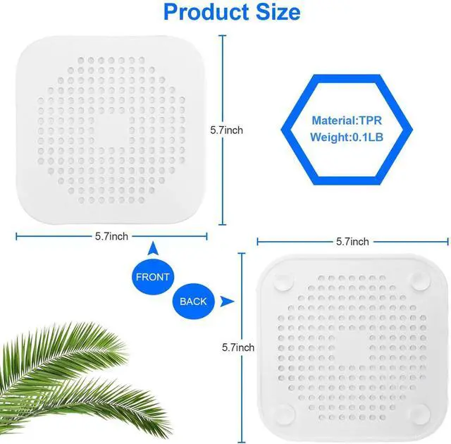 Alt view image 2 of 7 - Drain Hair Catcher 2 Packs, Shower/Bathtub Drain Cover, Silicone Hair Catcher for Shower, Square Drain Stopper for Tub,Kitchen,Bathroom Gray/White