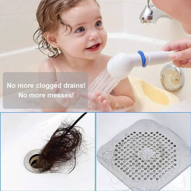 Alt view image 6 of 7 - Drain Hair Catcher 2 Packs, Shower/Bathtub Drain Cover, Silicone Hair Catcher for Shower, Square Drain Stopper for Tub,Kitchen,Bathroom Gray/White