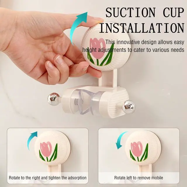 Alt view image 2 of 6 - Handheld Shower Head Holder - Adjustable Suction Cup Bracket for Bathroom Wall Mount with Hook for Towels,Shower Ball,Shower Loofah, Medium, White