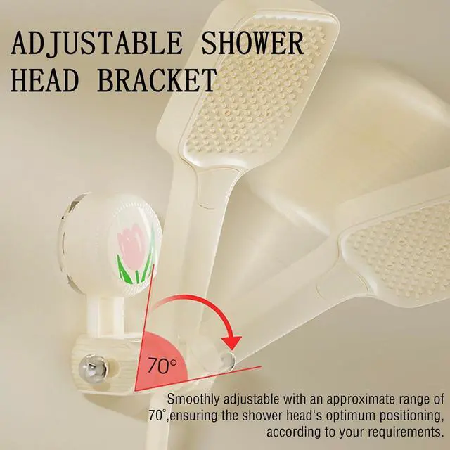 Alt view image 4 of 6 - Handheld Shower Head Holder - Adjustable Suction Cup Bracket for Bathroom Wall Mount with Hook for Towels,Shower Ball,Shower Loofah, Medium, White