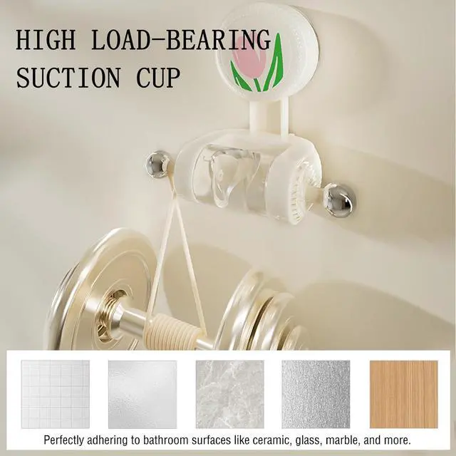 Alt view image 5 of 6 - Handheld Shower Head Holder - Adjustable Suction Cup Bracket for Bathroom Wall Mount with Hook for Towels,Shower Ball,Shower Loofah, Medium, White