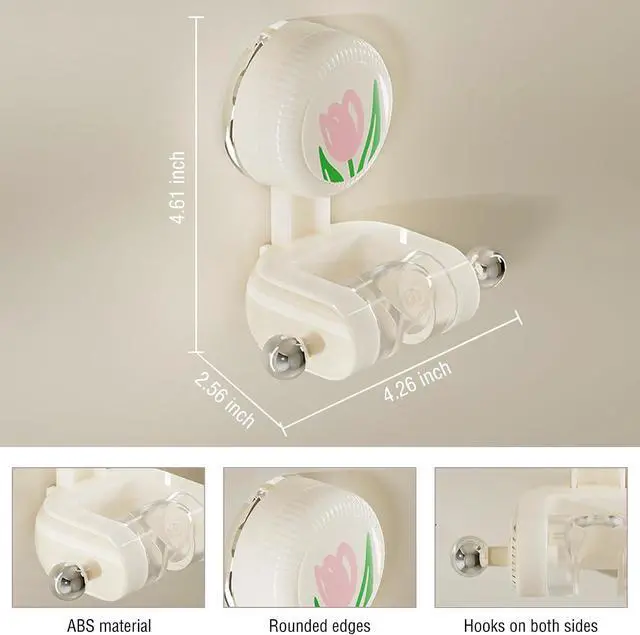 Alt view image 6 of 6 - Handheld Shower Head Holder - Adjustable Suction Cup Bracket for Bathroom Wall Mount with Hook for Towels,Shower Ball,Shower Loofah, Medium, White