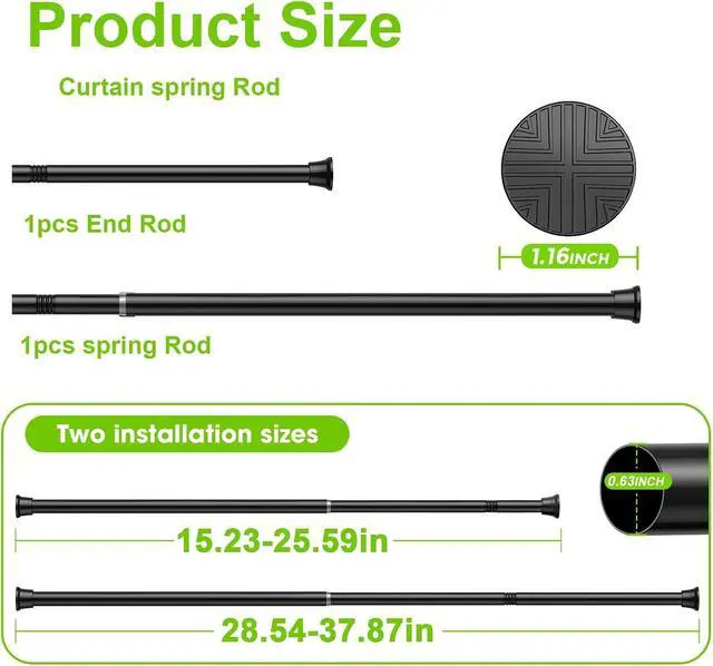 Alt view image 3 of 7 - Small Tension Rod 16-38inch Black Tension Curtain Rod no Drilling | Spring Rods for Windows Short Tension Rod Adjustable Curtain Rod for Windows,Door,Closet,Kitchen