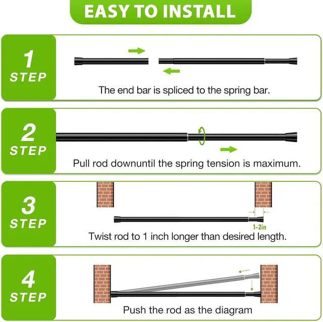 Alt view image 5 of 7 - Small Tension Rod 16-38inch Black Tension Curtain Rod no Drilling | Spring Rods for Windows Short Tension Rod Adjustable Curtain Rod for Windows,Door,Closet,Kitchen