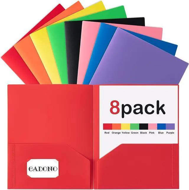 Main image of Plastic Folders with Pockets (8 Pack,Assorted Colors) | Durable Heavy Duty File Folders with Business Card Slot, 2-Pocket Folder for Schoolwork & Office,Back to School Supplies