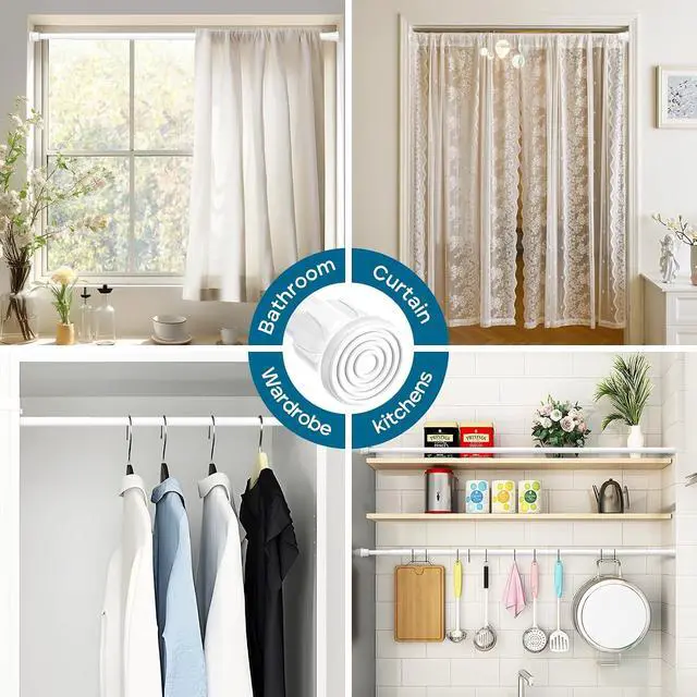 Alt view image 3 of 7 - AIZESI Spring Tension Curtain Rods Short Tension Rod (White,28" to 48"-2Pcs)