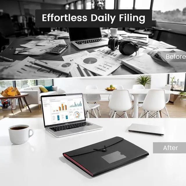 Alt view image 4 of 7 - 13 Pocket Accordion File Organizer with Elastic Closure, Expanding File Folder for Letter Size A4 Papers, Ideal for Home, Office Supplies, College Essentials - Black