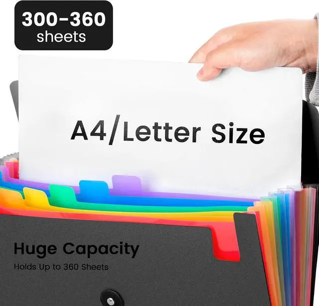 Alt view image 5 of 7 - 13 Pocket Accordion File Organizer with Elastic Closure, Expanding File Folder for Letter Size A4 Papers, Ideal for Home, Office Supplies, College Essentials - Black