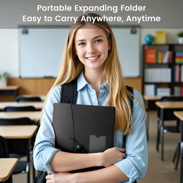 Alt view image 6 of 7 - 13 Pocket Accordion File Organizer with Elastic Closure, Expanding File Folder for Letter Size A4 Papers, Ideal for Home, Office Supplies, College Essentials - Black