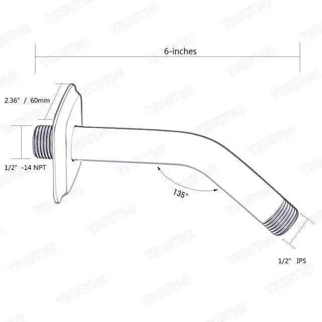 Alt view image 2 of 6 - TRUSTMI Angled Shower Arm with Flange, 6-Inch Wall Mount Extension for Shower Head, Chrome