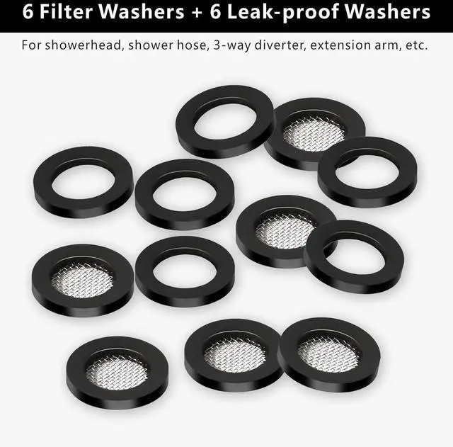 Alt view image 7 of 7 - 6 Pack Shower Filter Gasket + 6 Pack Rubber Washer, 3/4" for 1/2" Fixed Shower Head/Handheld Shower Hose Connector, Creates A Seal to Prevent Leakage