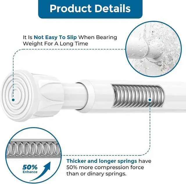 Alt view image 5 of 7 - AIZESI Spring Tension Curtain Rods Short Tension Rod (White,28" to 48"-2Pcs)