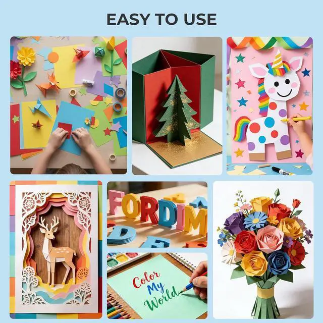 Alt view image 5 of 7 - Koogel 60 Sheets Colored Craft Paper, 8.27" x 11.7" (A4 Size) | 20 Assorted Colors, 120gsm/32lb Lightweight Cardstock for Kids Crafts, Origami, Printing & Holiday Decorations