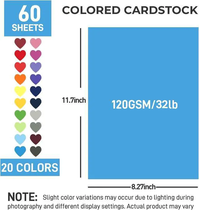 Alt view image 7 of 7 - Koogel 60 Sheets Colored Craft Paper, 8.27" x 11.7" (A4 Size) | 20 Assorted Colors, 120gsm/32lb Lightweight Cardstock for Kids Crafts, Origami, Printing & Holiday Decorations