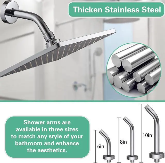 Alt view image 3 of 7 - Shower Arm with Flange +Tape,Stainless Steel Shower Head Extension Arm,Wall-Mounted for Fixed Shower Head,6 Inch Chrome