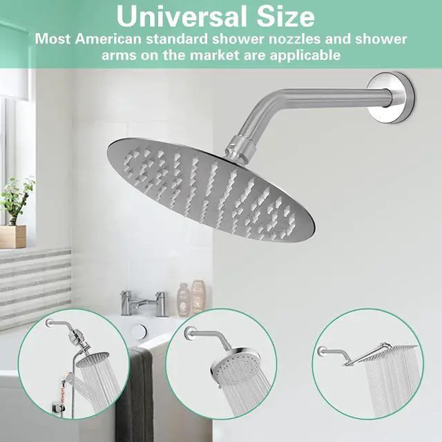 Alt view image 6 of 7 - Shower Arm with Flange +Tape,Stainless Steel Shower Head Extension Arm,Wall-Mounted for Fixed Shower Head,6 Inch Chrome