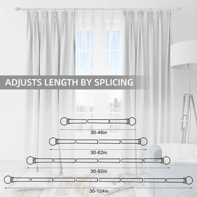 Alt view image 5 of 6 - Thestoa Nickel Curtain Rods for Windows 30-46 Inch, 5/8" Stainless Steel Small Curtain Rod for Bedroom, Living Room,Kitchen,Farmhouse