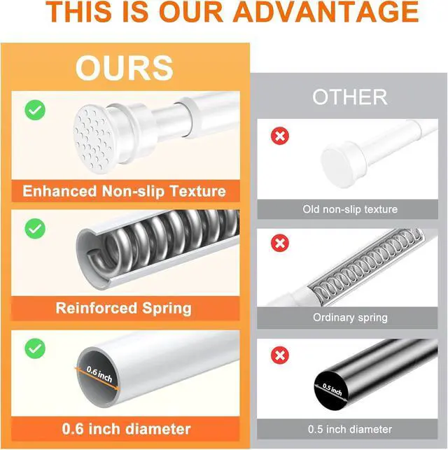 Alt view image 4 of 7 - Tension Curtain Rod 26 to 48 Inch Adjustable Tension Rods 2 Pack Expandable Spring Tension Rod White No Drilling for Closet Kitchen Cupboard Wardrobe Door Bookshelf DIY Projects