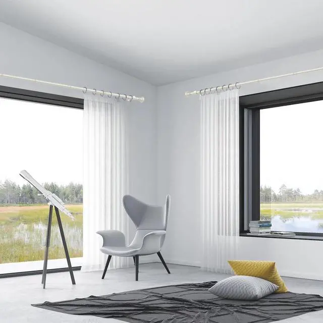 Alt view image 4 of 6 - Thestoa Nickel Curtain Rods for Windows 30-46 Inch, 5/8" Stainless Steel Small Curtain Rod for Bedroom, Living Room,Kitchen,Farmhouse