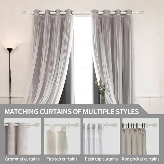 Alt view image 6 of 6 - Thestoa Nickel Curtain Rods for Windows 30-46 Inch, 5/8" Stainless Steel Small Curtain Rod for Bedroom, Living Room,Kitchen,Farmhouse