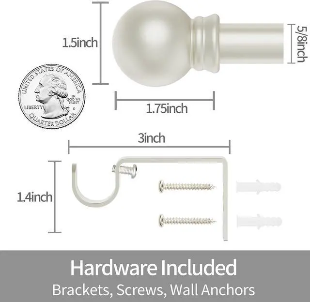 Alt view image 3 of 6 - Thestoa Nickel Curtain Rods for Windows 30-46 Inch, 5/8" Stainless Steel Small Curtain Rod for Bedroom, Living Room,Kitchen,Farmhouse