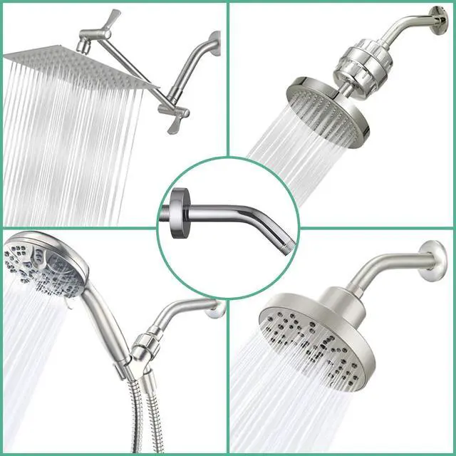 Alt view image 5 of 7 - Shower Arm with Flange +Tape,Stainless Steel Shower Head Extension Arm,Wall-Mounted for Fixed Shower Head,6 Inch Chrome