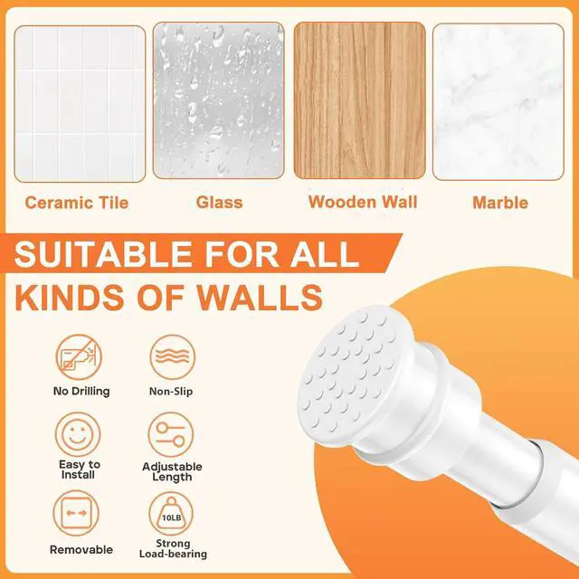 Alt view image 2 of 7 - Tension Curtain Rod 26 to 48 Inch Adjustable Tension Rods 2 Pack Expandable Spring Tension Rod White No Drilling for Closet Kitchen Cupboard Wardrobe Door Bookshelf DIY Projects