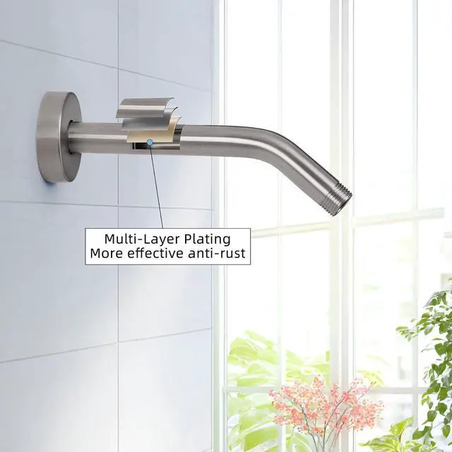 Alt view image 3 of 7 - Shower Arm,8 Inch Stainless Steel Wall-Mounted Shower Head Arm,Brushed Nickel,6Z2MK