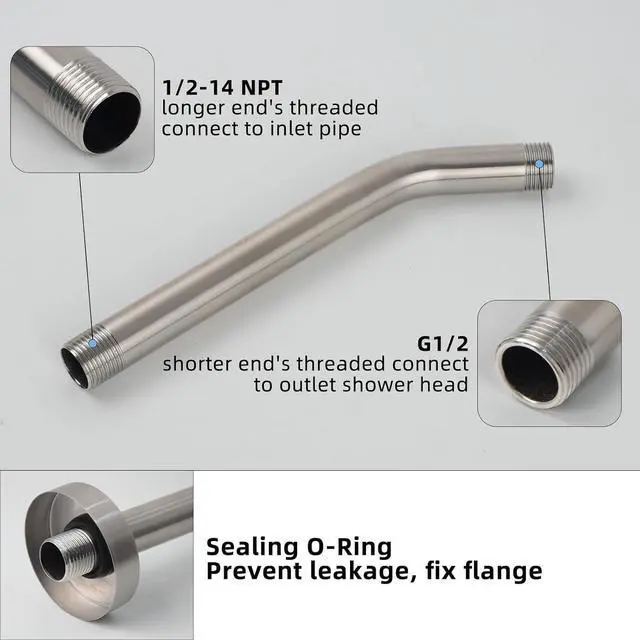 Alt view image 4 of 7 - Shower Arm,8 Inch Stainless Steel Wall-Mounted Shower Head Arm,Brushed Nickel,6Z2MK