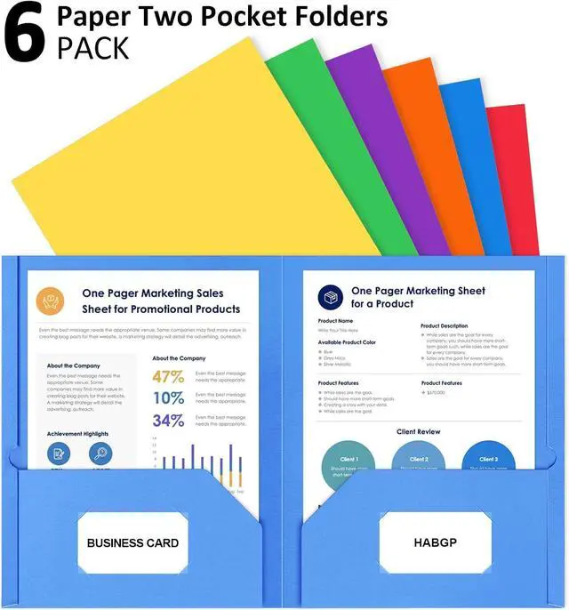 Alt view image 4 of 7 - 6 Paper Folders with Pockets, Multi Colors Pocket Folders, 6 File Folders | Heavy Duty, with Business Card Holder, for Documents Office Organizer Folder Letter Size School Supplies
