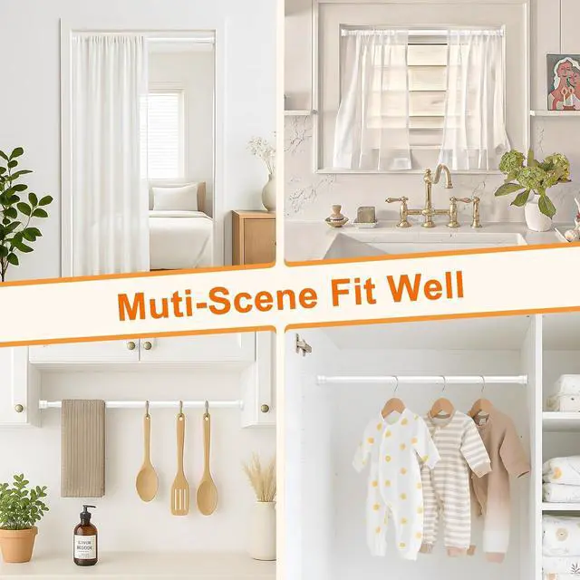 Alt view image 6 of 7 - Tension Curtain Rod 26 to 48 Inch Adjustable Tension Rods 2 Pack Expandable Spring Tension Rod White No Drilling for Closet Kitchen Cupboard Wardrobe Door Bookshelf DIY Projects