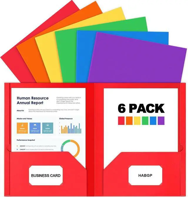 Main image of 6 Paper Folders with Pockets, Multi Colors Pocket Folders, 6 File Folders | Heavy Duty, with Business Card Holder, for Documents Office Organizer Folder Letter Size School Supplies