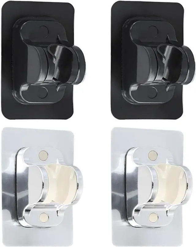 Main image of 4 PCS Shower Head Holder Wall Mount, Adhesive Handle Hose Sprayer Black Silver