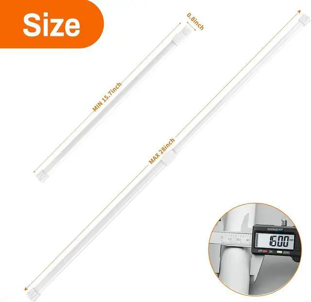 Alt view image 2 of 6 - 2Pcs Spring Tension Curtain Rods No Drilling, Adjustable 15.7-28 Inches | 5/8" Diameter, Spring Loaded, Expandable for Window, Bathroom, Cupboard, Kitchen, Wardrobe, Bookshelf DIY Project