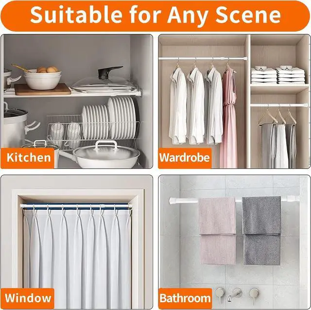 Alt view image 5 of 6 - 2Pcs Spring Tension Curtain Rods No Drilling, Adjustable 15.7-28 Inches | 5/8" Diameter, Spring Loaded, Expandable for Window, Bathroom, Cupboard, Kitchen, Wardrobe, Bookshelf DIY Project