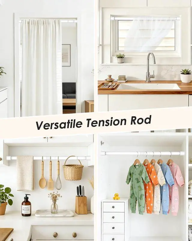 Alt view image 2 of 7 - Spring Loaded Tension Rods 24-36 Inch, Adjustable Pressure Expandable White Tension Curtain Rod No Drilling for Windows, Kitchen, Doorway, Bathroom, Closet