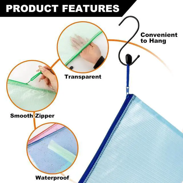 Alt view image 6 of 6 - MAQIHAN Mesh Zipper Pouch Bags - A4 Clear Zipper Pouches, 13.2 x 9.4 Inch | Zipper Pouches for Organizing, Waterproof Letter Size File Bag for Puzzles, Board Games, Office Supplies, 5 Pack