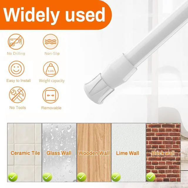 Alt view image 4 of 6 - 2Pcs Spring Tension Curtain Rods No Drilling, Adjustable 15.7-28 Inches | 5/8" Diameter, Spring Loaded, Expandable for Window, Bathroom, Cupboard, Kitchen, Wardrobe, Bookshelf DIY Project