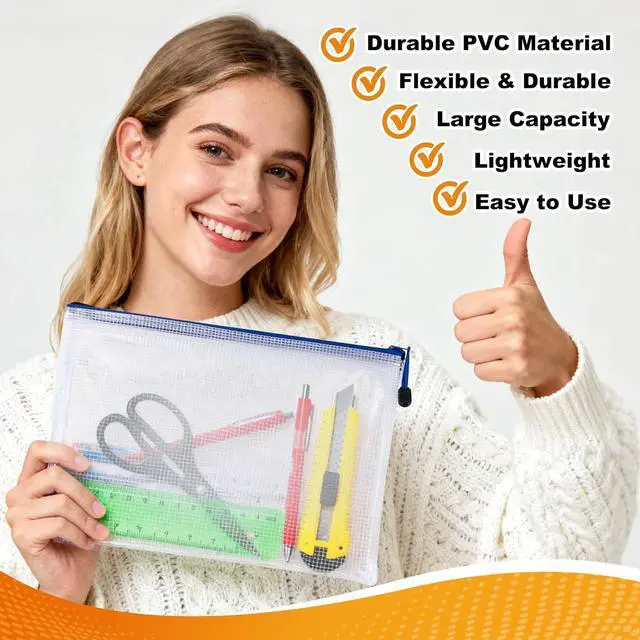 Alt view image 2 of 6 - MAQIHAN Mesh Zipper Pouch Bags - A4 Clear Zipper Pouches, 13.2 x 9.4 Inch | Zipper Pouches for Organizing, Waterproof Letter Size File Bag for Puzzles, Board Games, Office Supplies, 5 Pack
