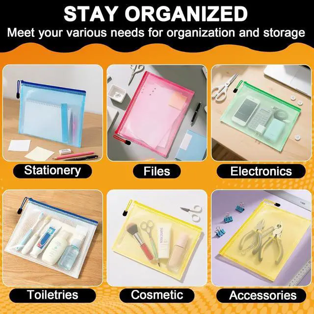 Alt view image 4 of 6 - MAQIHAN Mesh Zipper Pouch Bags - A4 Clear Zipper Pouches, 13.2 x 9.4 Inch | Zipper Pouches for Organizing, Waterproof Letter Size File Bag for Puzzles, Board Games, Office Supplies, 5 Pack
