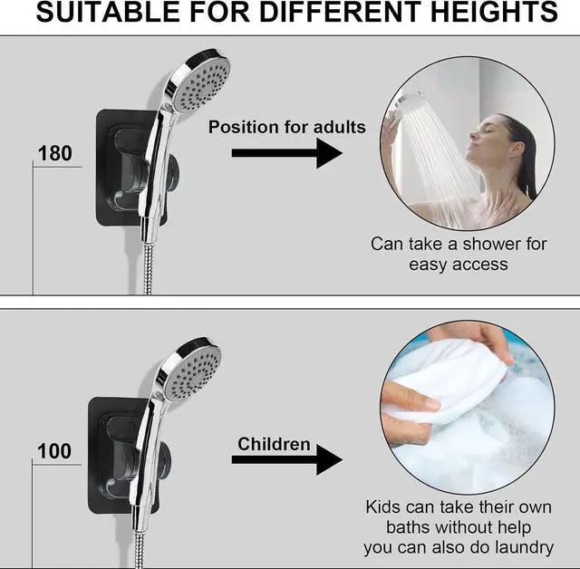 Alt view image 6 of 7 - 4 PCS Shower Head Holder Wall Mount, Adhesive Handle Hose Sprayer Black Silver