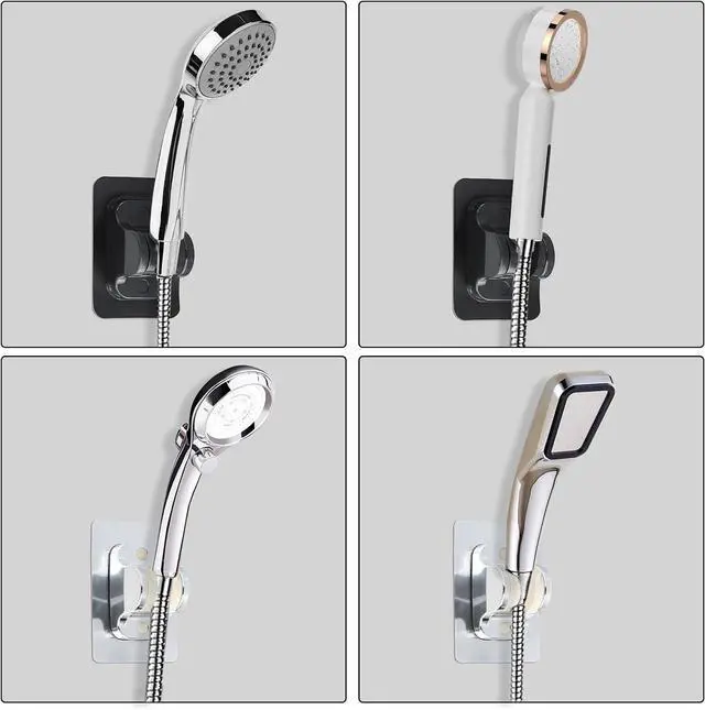 Alt view image 7 of 7 - 4 PCS Shower Head Holder Wall Mount, Adhesive Handle Hose Sprayer Black Silver