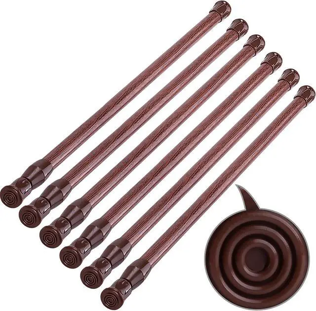 Main image of SIQUK Cupboard Bar Adjustable Spring Tension Rods Wood Grain Extendable Rod | 6 Pack, 12 to 20 Inches