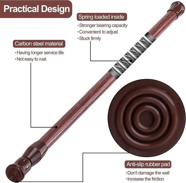 Alt view image 2 of 7 - SIQUK Cupboard Bar Adjustable Spring Tension Rods Wood Grain Extendable Rod | 6 Pack, 12 to 20 Inches