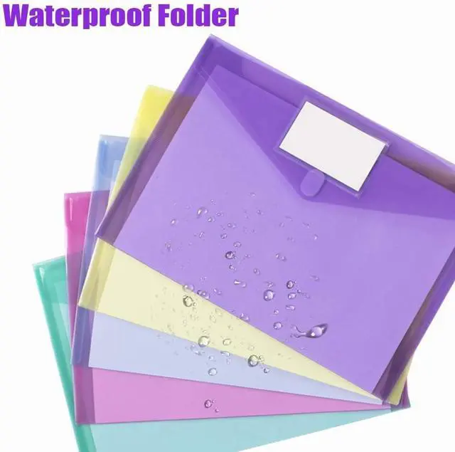 Alt view image 2 of 7 - Sooez 5 Pack File Folders, Clear Poly Envelopes Plastic Folders A4 Pouch | Folder for Documents Letter A4 Size with Label Pocket, Teacher School Office Supplies Organization Storage, Assorted Color