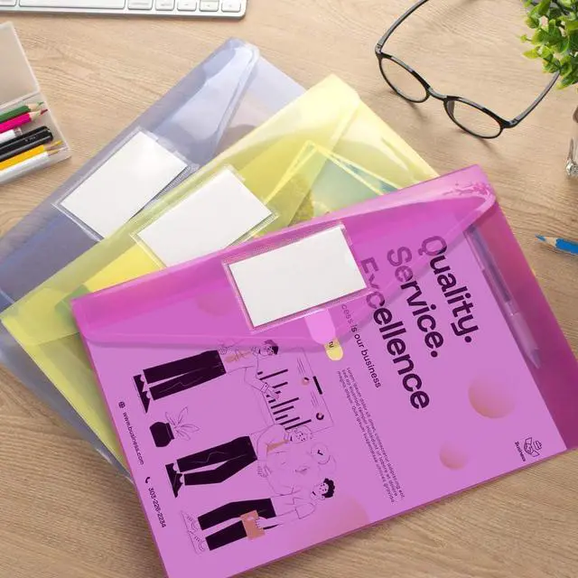 Alt view image 7 of 7 - Sooez 5 Pack File Folders, Clear Poly Envelopes Plastic Folders A4 Pouch | Folder for Documents Letter A4 Size with Label Pocket, Teacher School Office Supplies Organization Storage, Assorted Color