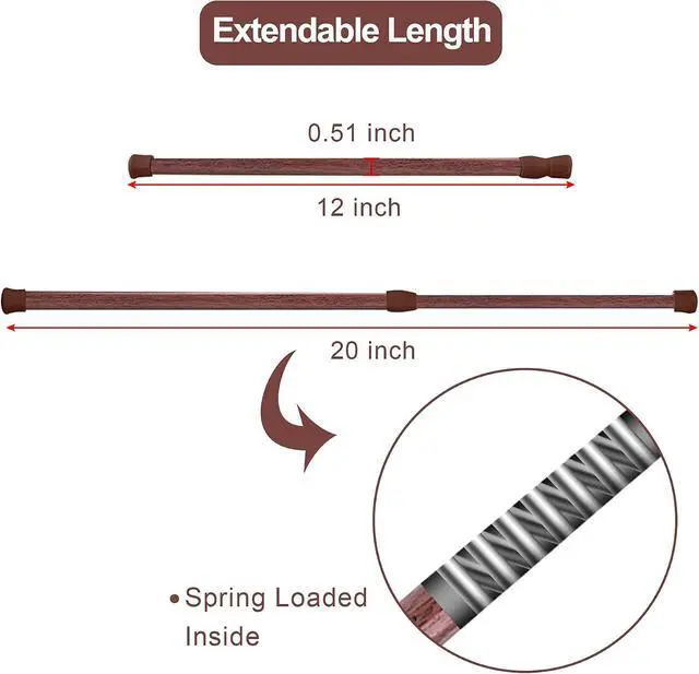 Alt view image 3 of 7 - SIQUK Cupboard Bar Adjustable Spring Tension Rods Wood Grain Extendable Rod | 6 Pack, 12 to 20 Inches