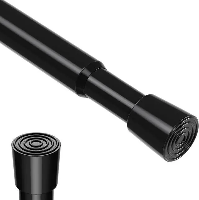 Main image of Spring Tension Rod 18-41", No Drilling Adjustable Black Curtain Rods | 18-29 and 30-41 Inch 2 Sizes Mode, Spring loaded, extendable short rod. For small windows, kitchen, doorway