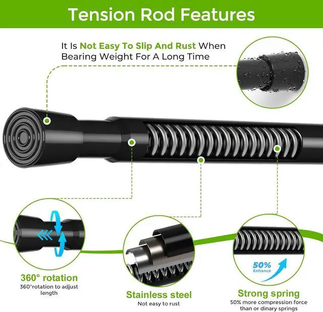 Alt view image 4 of 7 - Spring Tension Rod 18-41", No Drilling Adjustable Black Curtain Rods | 18-29 and 30-41 Inch 2 Sizes Mode, Spring loaded, extendable short rod. For small windows, kitchen, doorway