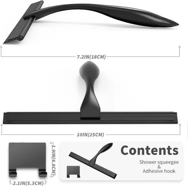 Alt view image 2 of 6 - 10-inch Stainless Steel Shower Squeegee for Glass Doors, Silver Squeegee for Shower Glass with Hook, Water Wiper, Bathroom Squeegee, Water Wiper for Tile Wall Car Mirror Door